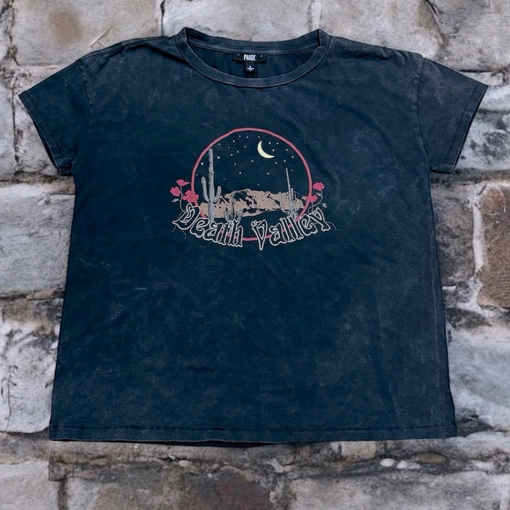 PAIGE (S) Ryo Death Valley Tee Faded Wash Black Cotton Stretch Back Seam - Sm